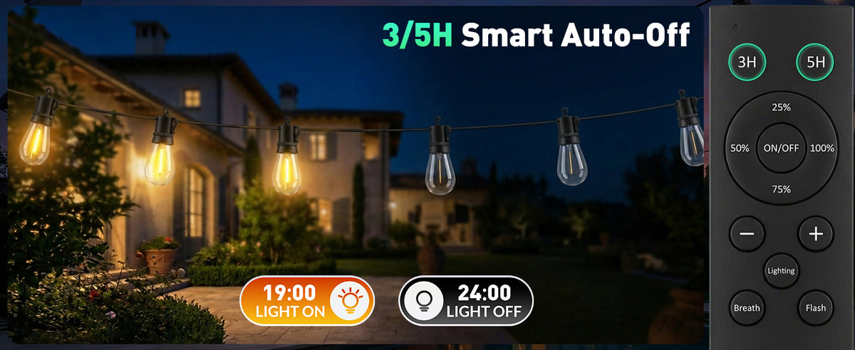 VGUXG Solar Patio String Lights, 50 ft, 15 Sockets