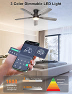 Ohniyou 52-Inch Ceiling Fan with Dimmable LED Light, Black