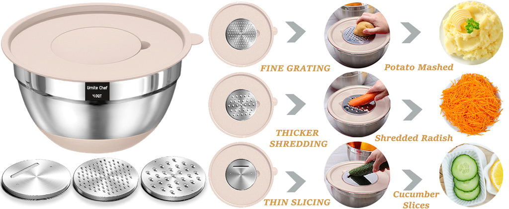 Umite Chef Mixing Bowls and Kitchen Tools, Khaki, 26 Pieces
