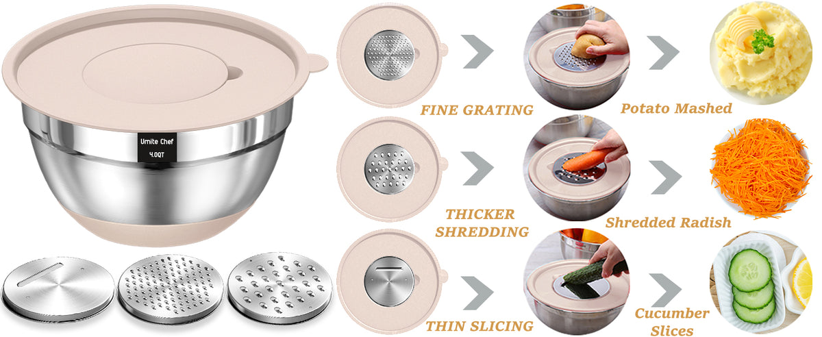 Umite Chef Mixing Bowls and Kitchen Tools, Khaki, 26 Pieces
