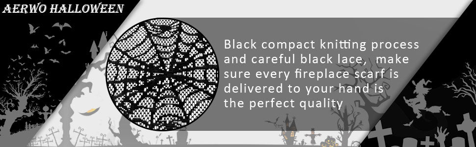 AerWo Black Lace Spiderweb Mantel Scarf