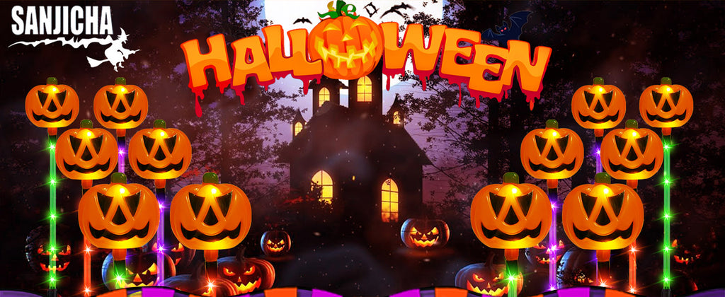SANJICHA SJC-Pumpkin Solar Halloween Pumpkin Path Lights – 12 Pack, Orange Purple and Green – 12 Pack / Orange Purple and Green – product detail