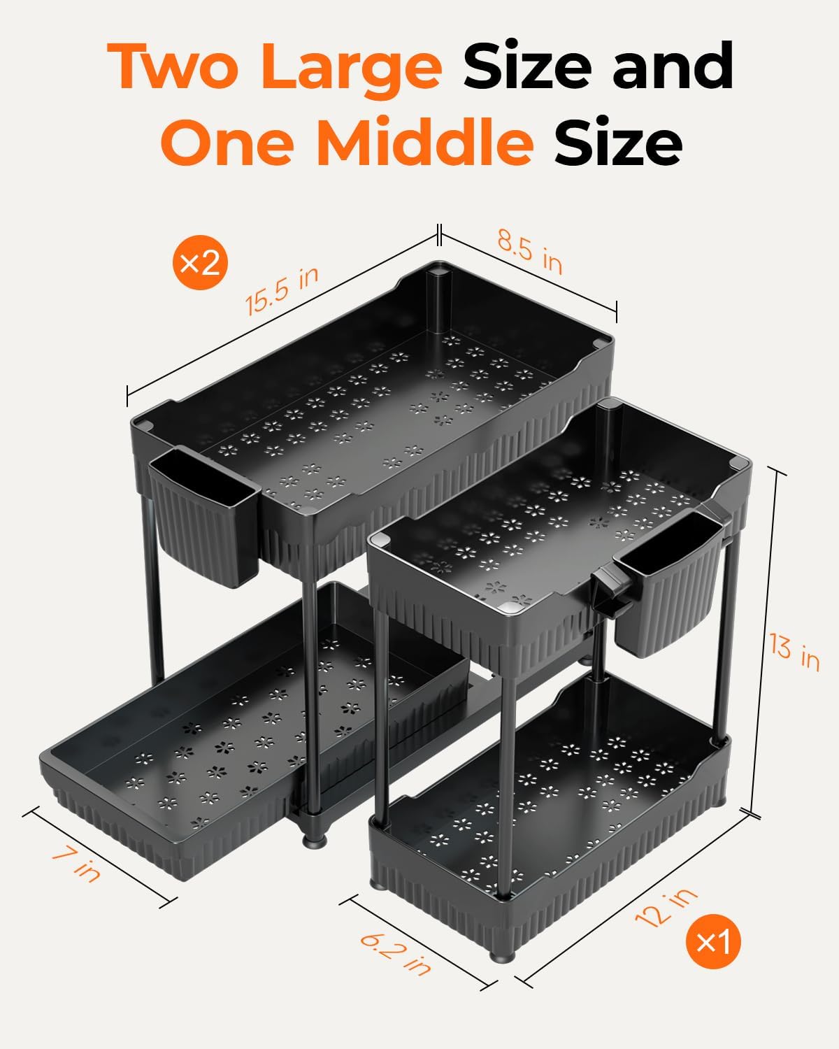 Sevenblue Two-Tier Under-Sink Organizers, Black, 3-Pack