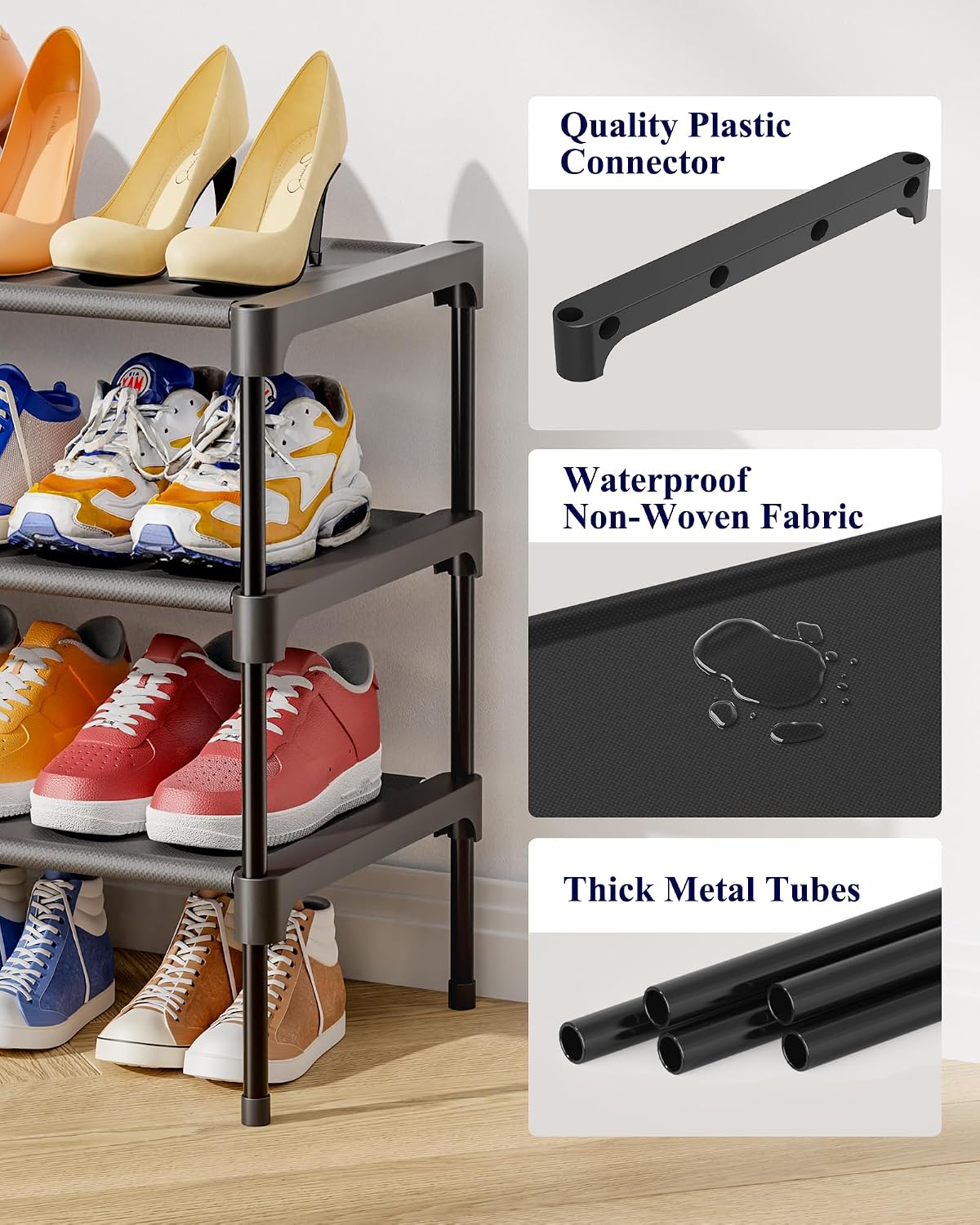 Kitsure Three-Tier Shoe Rack, Black, 27.5 in