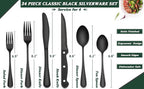 EWFEN Black Flatware with Steak Knives, 24-Piece Set