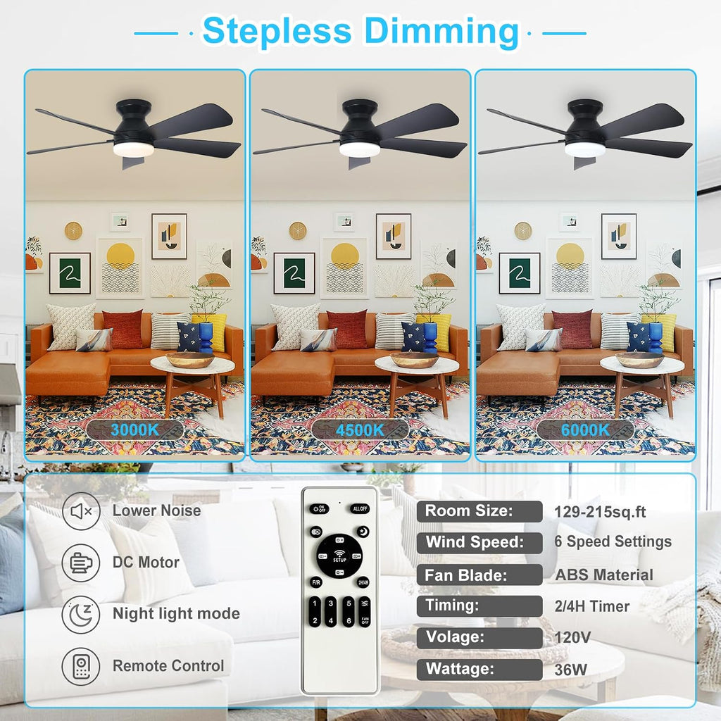 Depuley 42-Inch Ceiling Fan with Dimmable LED Light, Black
