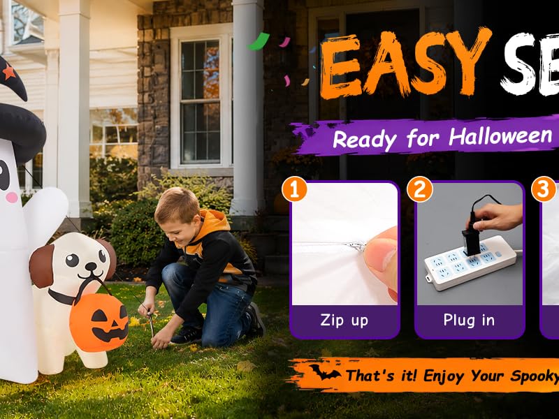 GOOSH 69655 5-Foot Halloween Ghost & Dog Inflatable – white, black, brown, multicolor – product detail