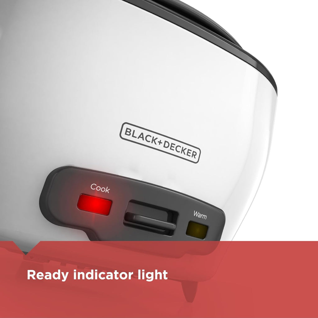 BLACK+DECKER Rice Cooker with Steamer, White, 6 Cups Cooked