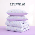 Wake In Cloud Purple Floral Full Comforter Set, 3 Pieces