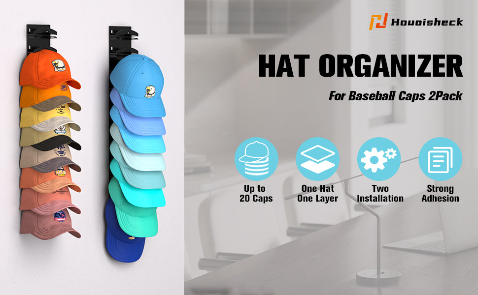 Houoisheck Wall-Mount Cap Organizers, Black, 2-Pack
