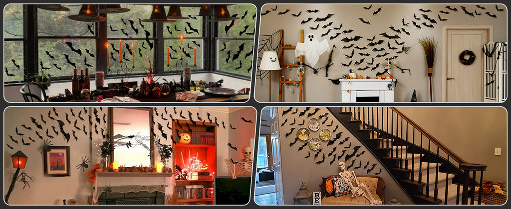 LUDILO Black 3D Bat Wall Decorations, 100 Pieces