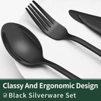 EWFEN Black Flatware with Steak Knives, 24-Piece Set