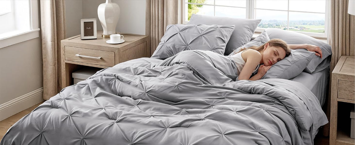 Bedsure Queen Pintuck Bedding Set, 7 Pieces, Grey