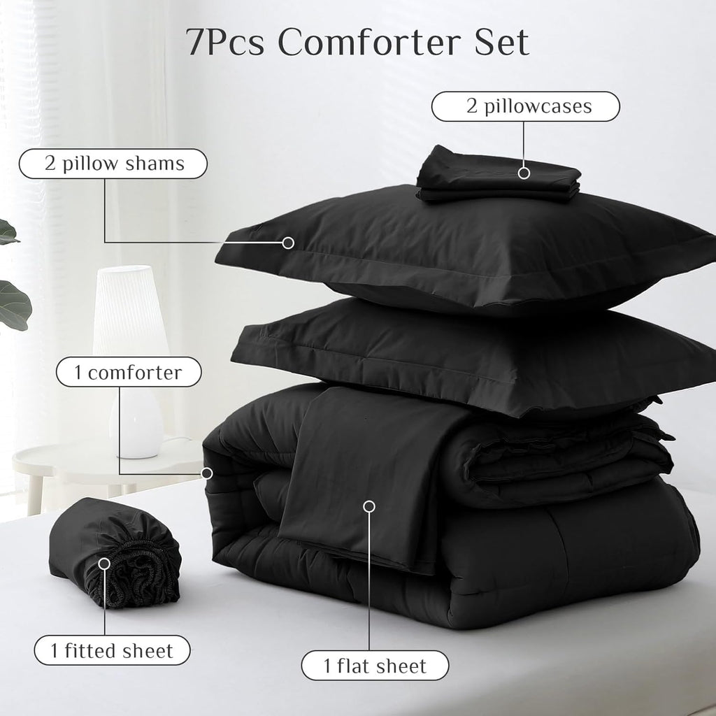 JOLLYVOGUE Queen Bedding Set, 7 Pieces, Black