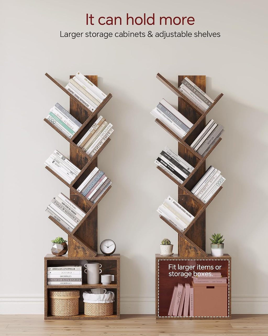SUNMORY Six-Tier Tree Bookshelf with Storage, Brown