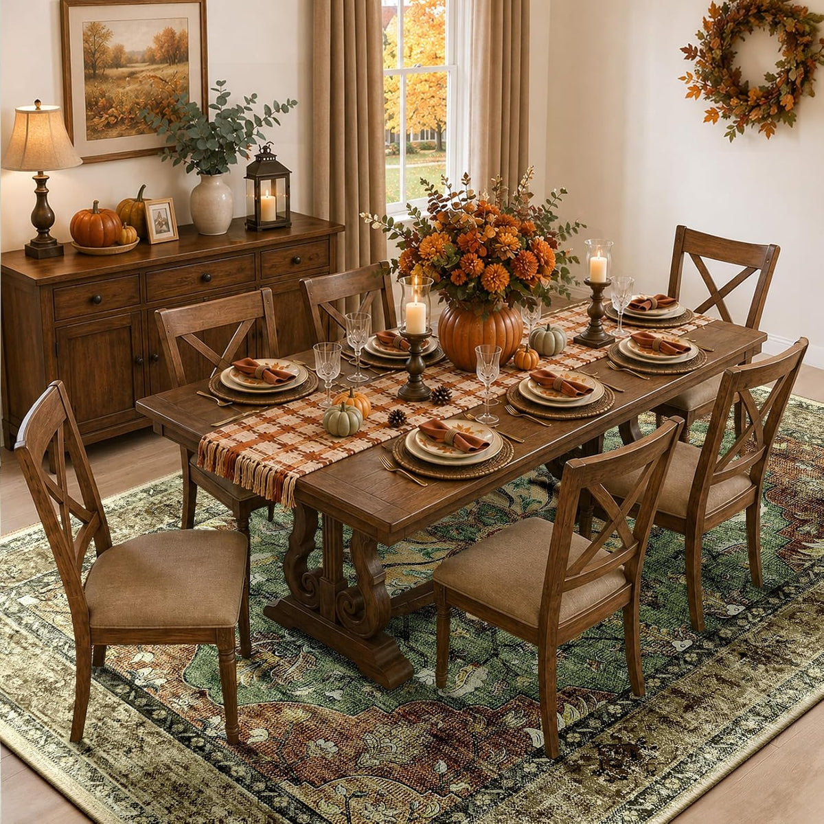 RELEANY Vintage Floral Area Rug, Brick/Brown/Green, 8 x 10 ft