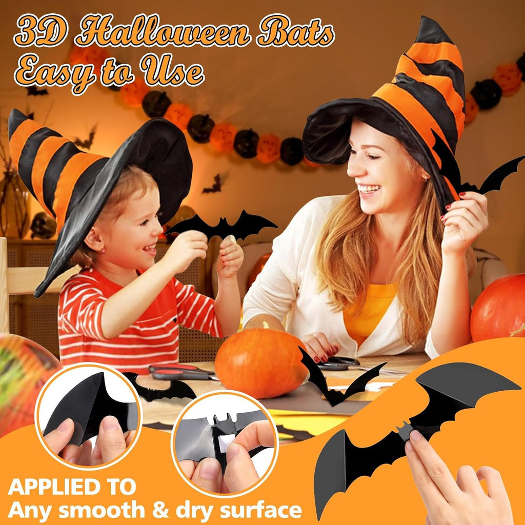 LUDILO Black 3D Bat Wall Decorations, 100 Pieces