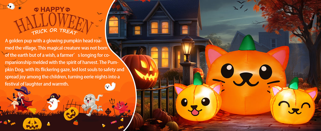 COMIN 69264 5-Foot Halloween Pumpkin & Cat Inflatable – Green, Orange – product detail