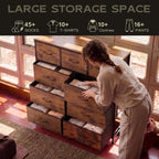 WLIVE 9-Drawer Fabric Dresser in Rustic Brown