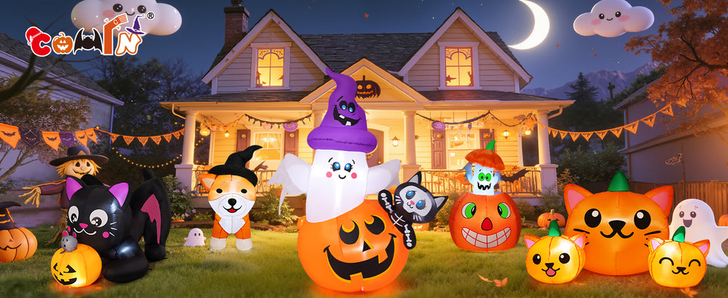 COMIN CO-69449 5-Foot Halloween Pumpkin & Ghost & Cat Inflatable – green – product detail