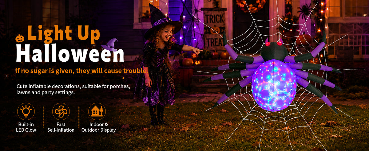 COMIN 9-Foot Halloween Spider Inflatable – Purple – product detail