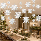 OuMuaMua White 3D Snowflake and Garland Set, 14 Pieces