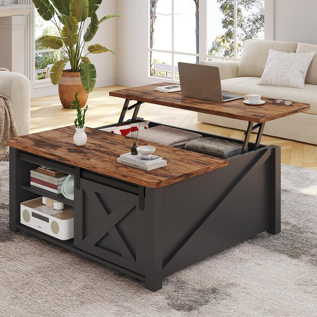 SEDETA 31.5-Inch Square Lift-Top Coffee Table, Black