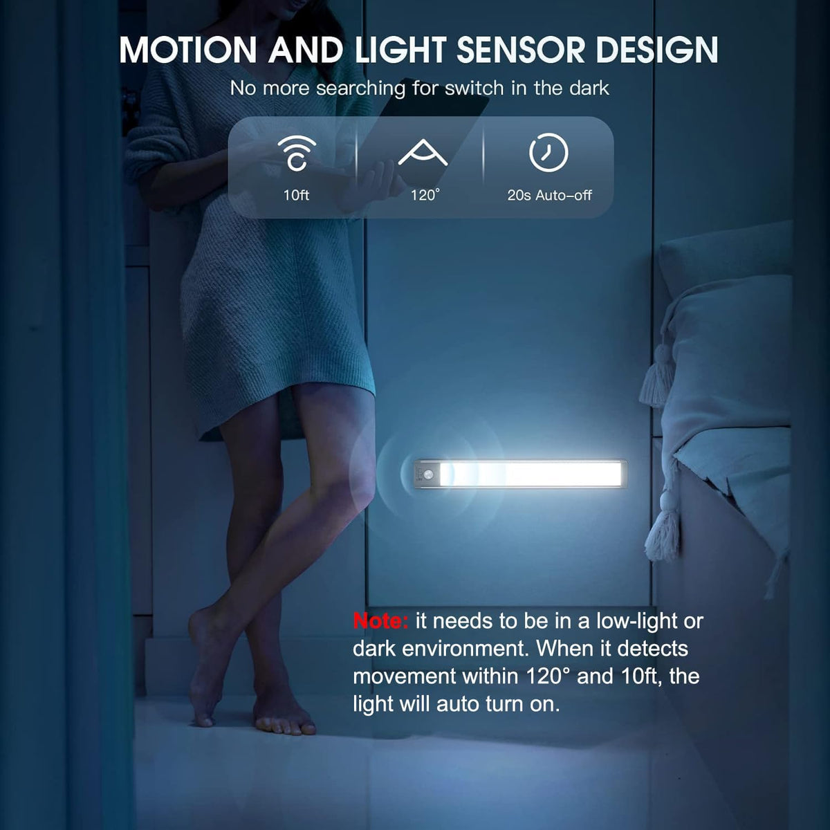 MCGOR Rechargeable Motion-Sensor Cabinet Lights, 10-Inch, 2-Pack