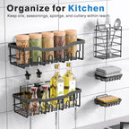 EUDELE Adhesive Bathroom Organizer Set, Black, 5 Pieces