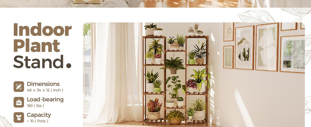 Bamworld Wooden Plant Display Stand, Brown, Cabinet Style