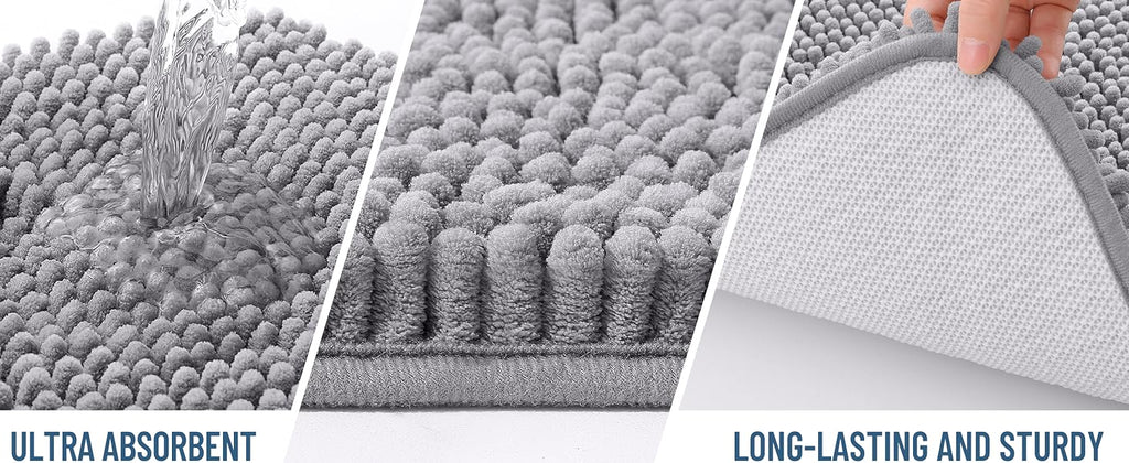 OLANLY Chenille Bath Rug, 30 × 20 Inches, Grey