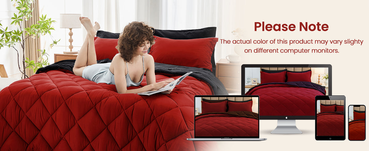 MUXHOMO Reversible Queen Bedding Set, 7 Pieces, Red and Black