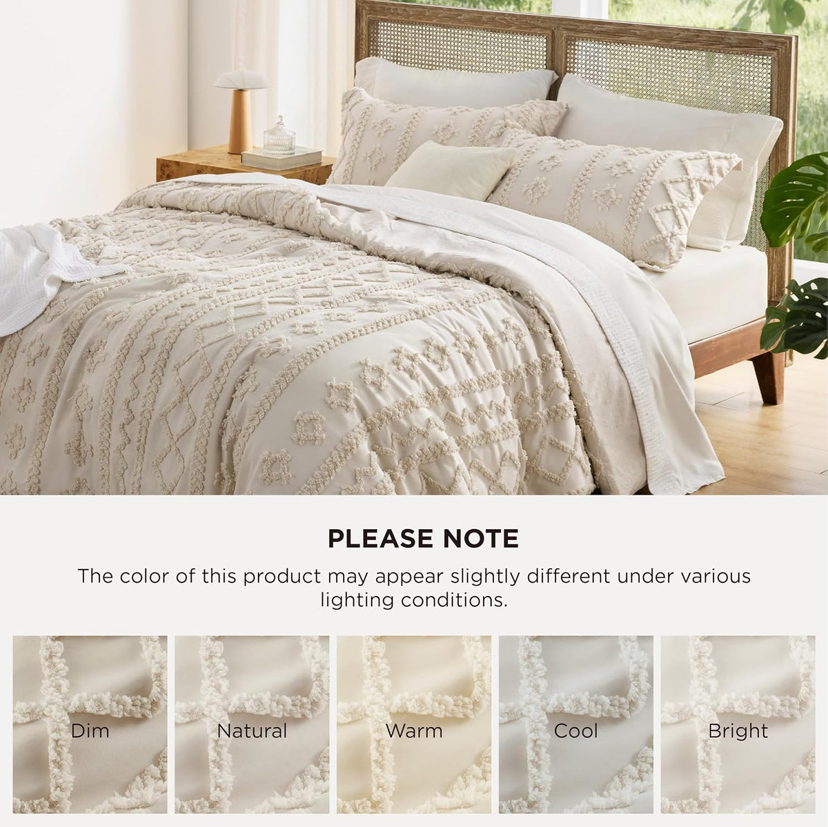 Bedsure Tufted Queen Comforter Set, 3 Pieces, Beige