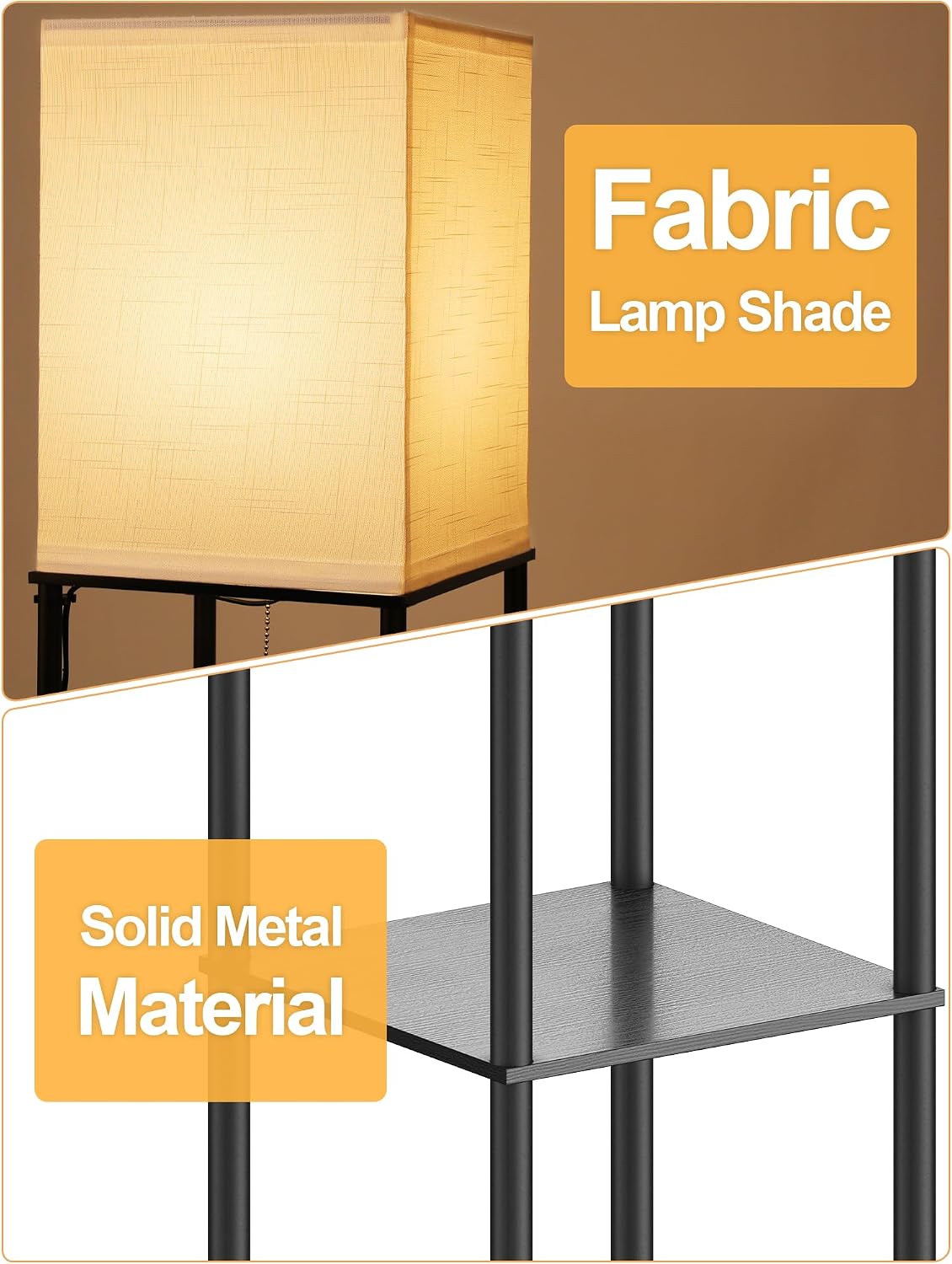 PARTPHONER Shelf Floor Lamp with Three-Color LED Bulb, Black