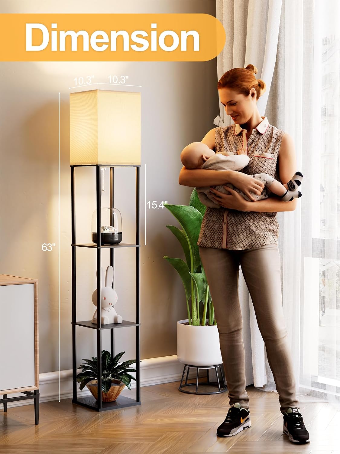 PARTPHONER Shelf Floor Lamp with Three-Color LED Bulb, Black