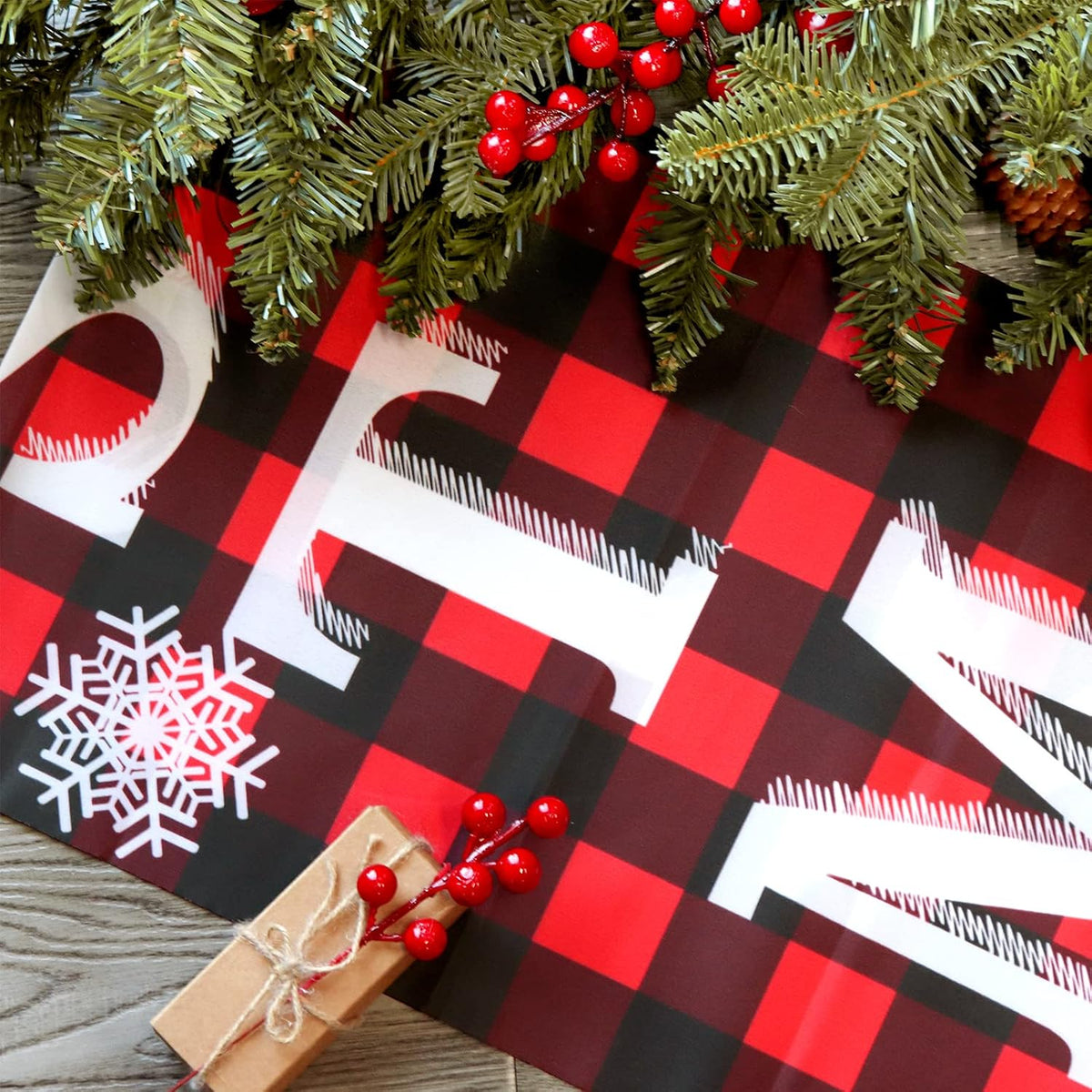 Ivenf Merry Christmas Porch Banners, Red and Black Plaid, Set of 2