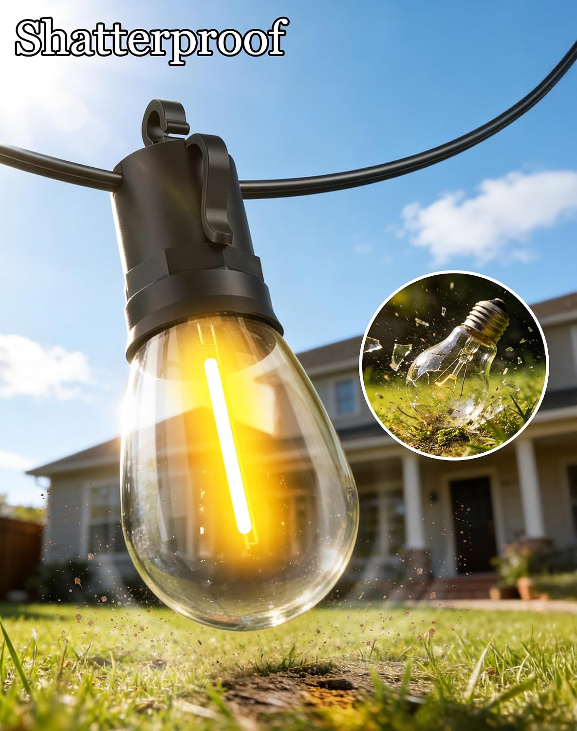 VGUXG Solar Patio String Lights, 50 ft, 15 Sockets