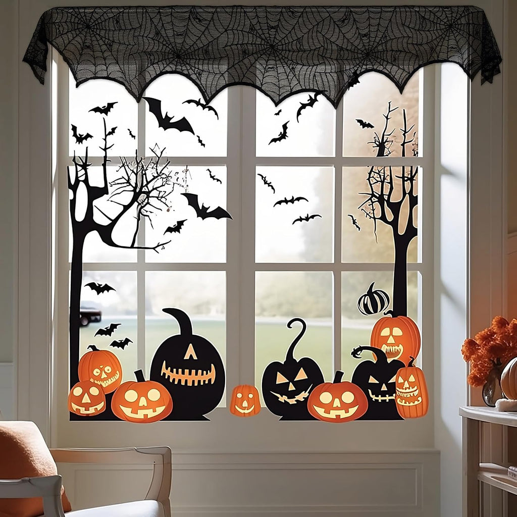 AerWo Black Lace Spiderweb Mantel Scarf