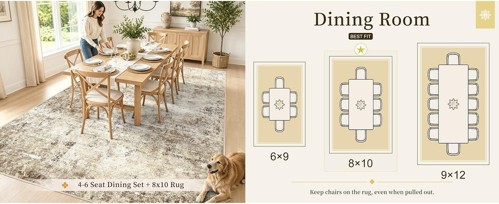 OLANLY Beige Abstract Washable Area Rug
