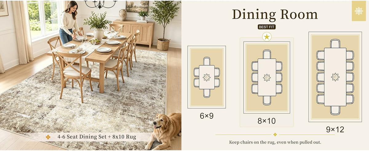 OLANLY Beige Abstract Washable Area Rug