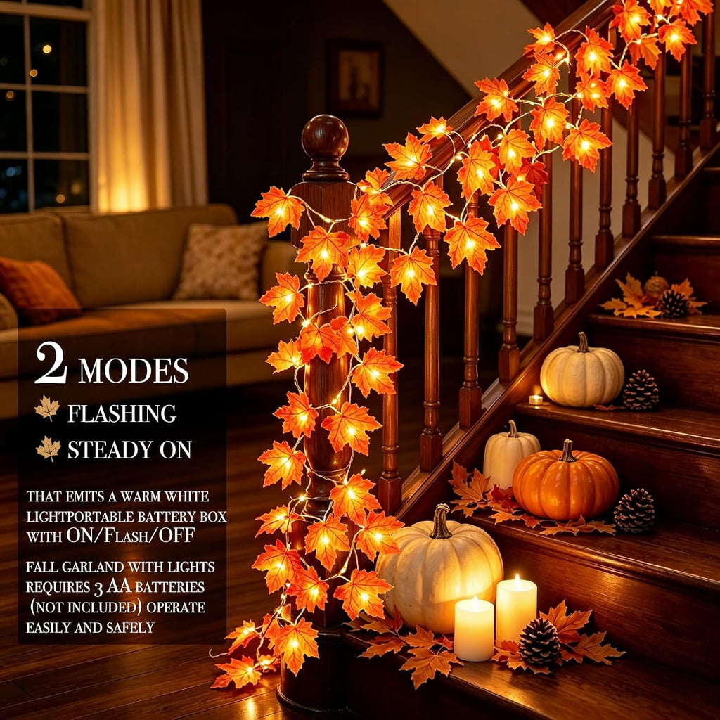 TURNMEON Lighted Maple-Leaf Garlands, 2-Pack