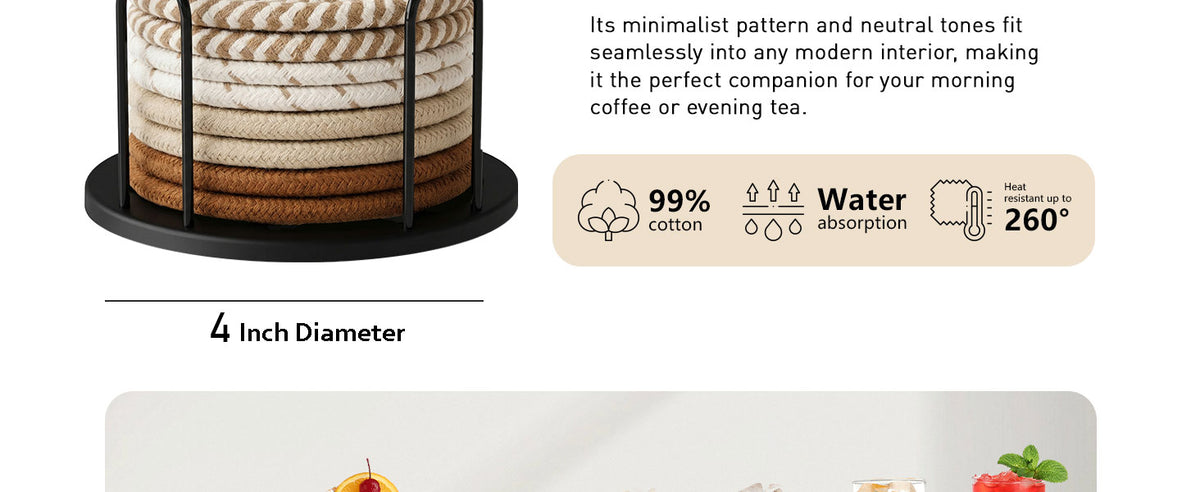 Lazebox Round Fabric Coasters, Coffee, Set of 8