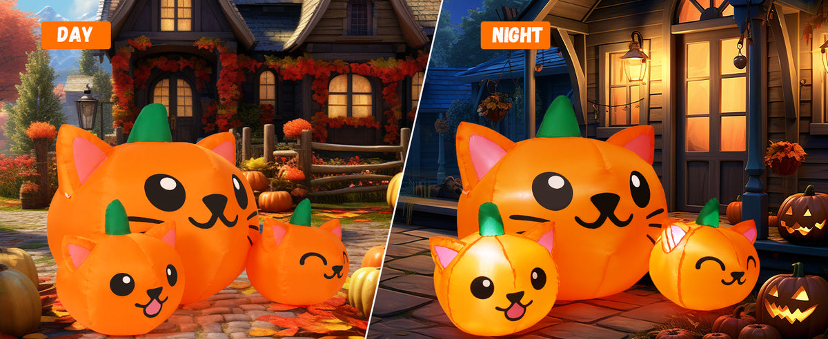 COMIN 69264 5-Foot Halloween Pumpkin & Cat Inflatable – Green, Orange – product detail