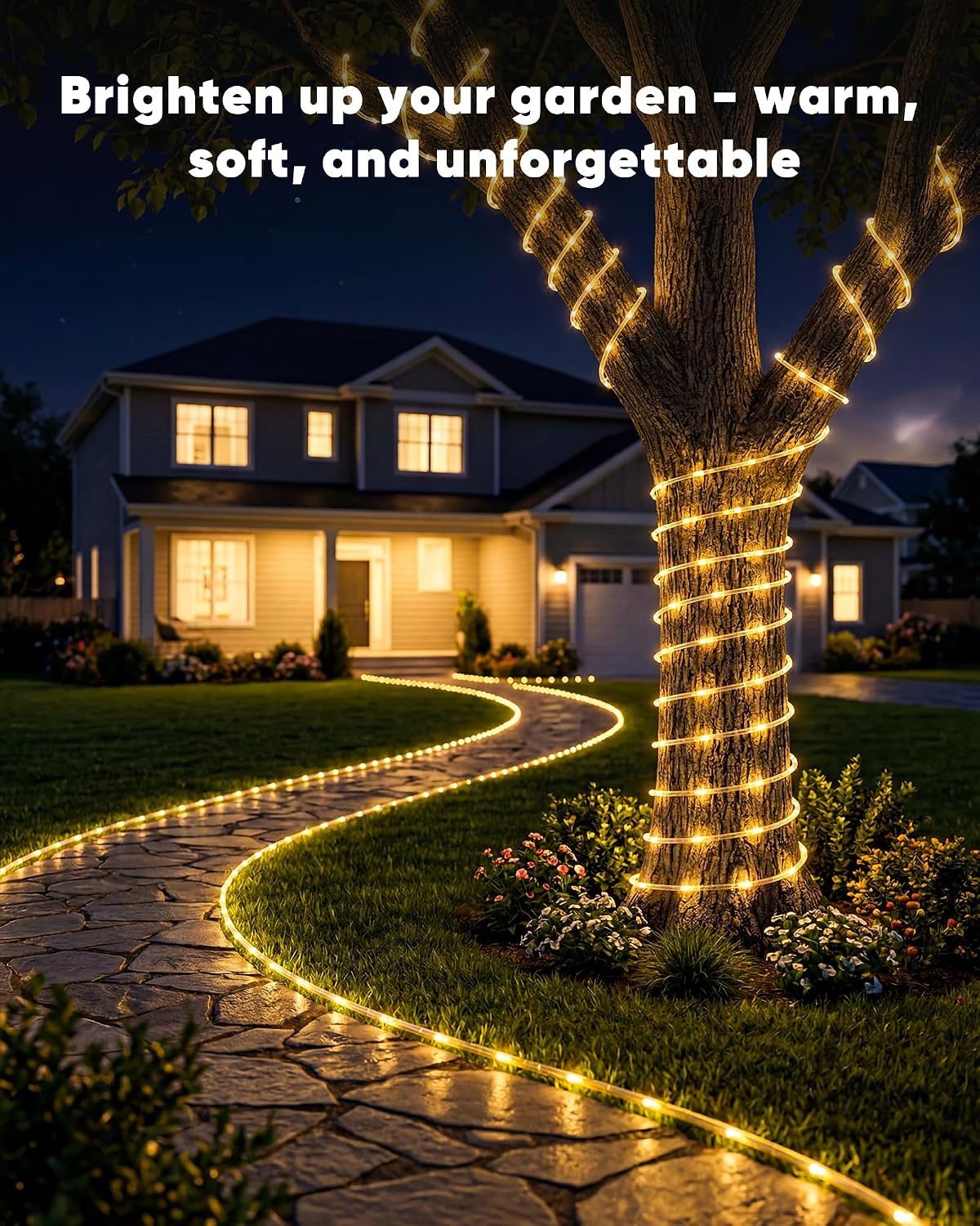 Brightown Solar Rope Lights, Warm White, 39 ft