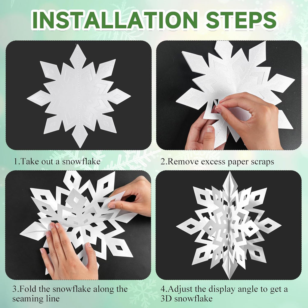 OuMuaMua White 3D Snowflake and Garland Set, 14 Pieces
