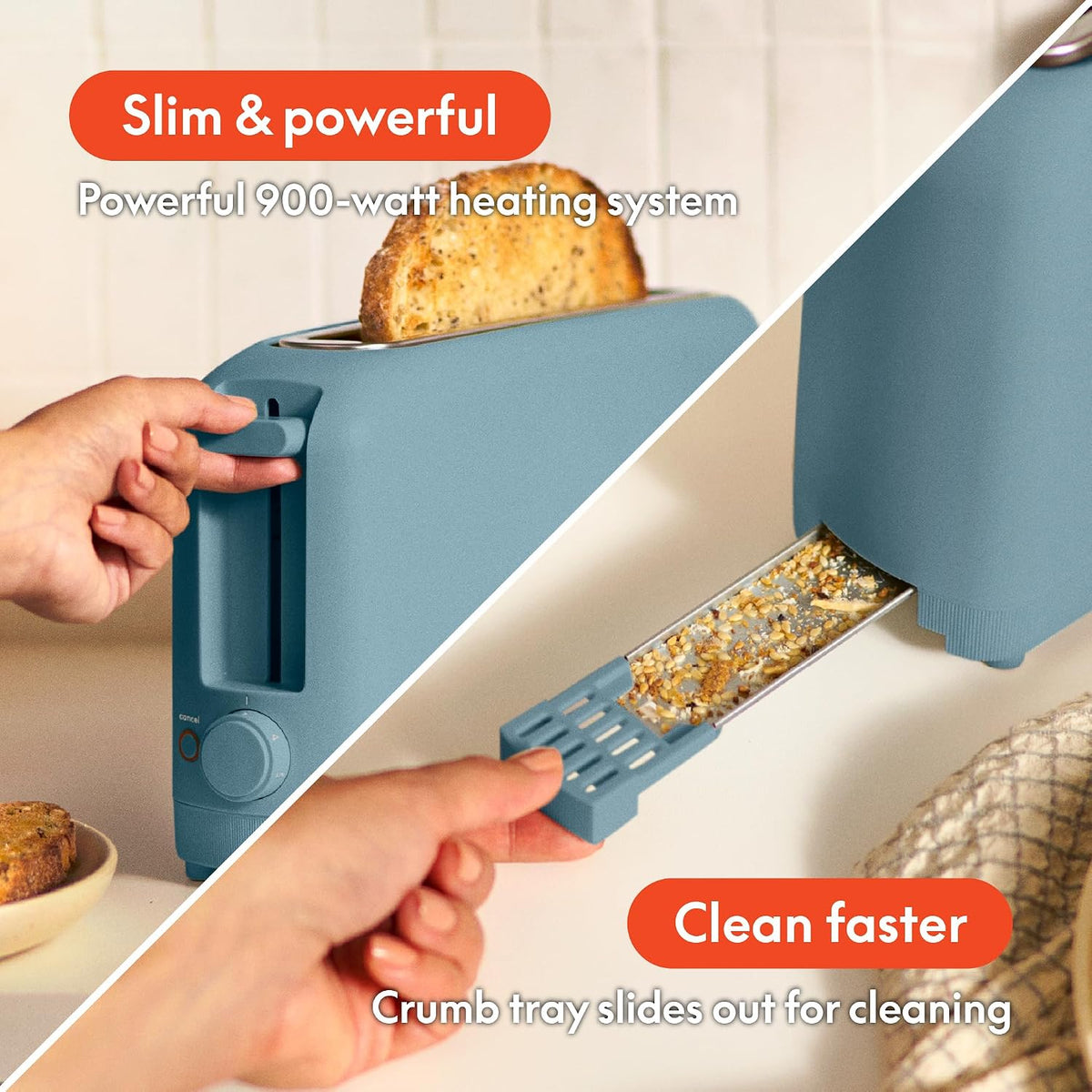 BELLA Fits-Anywhere Slim Toaster, Surf, 2 Slice