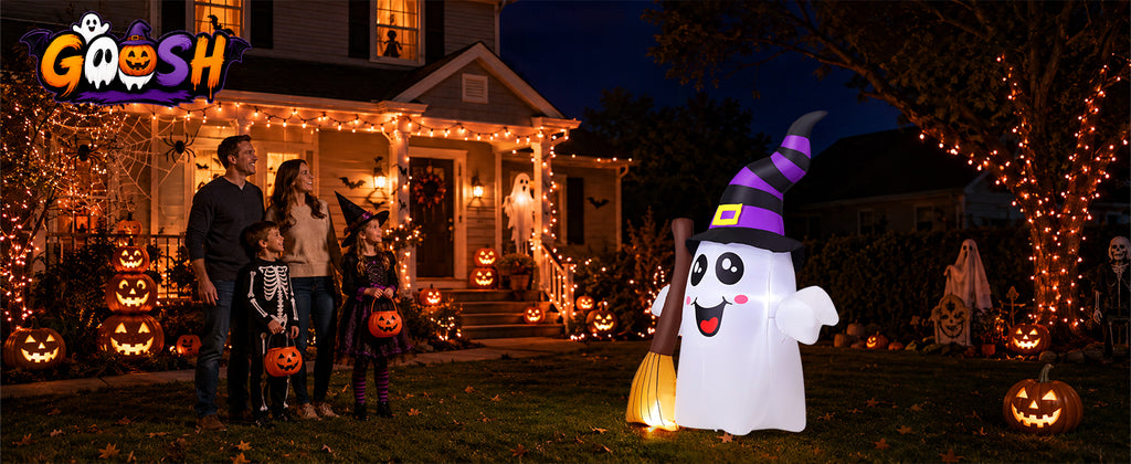 GOOSH 69483 6.2-Foot Halloween Ghost with Broom Inflatable – White and Black – product detail