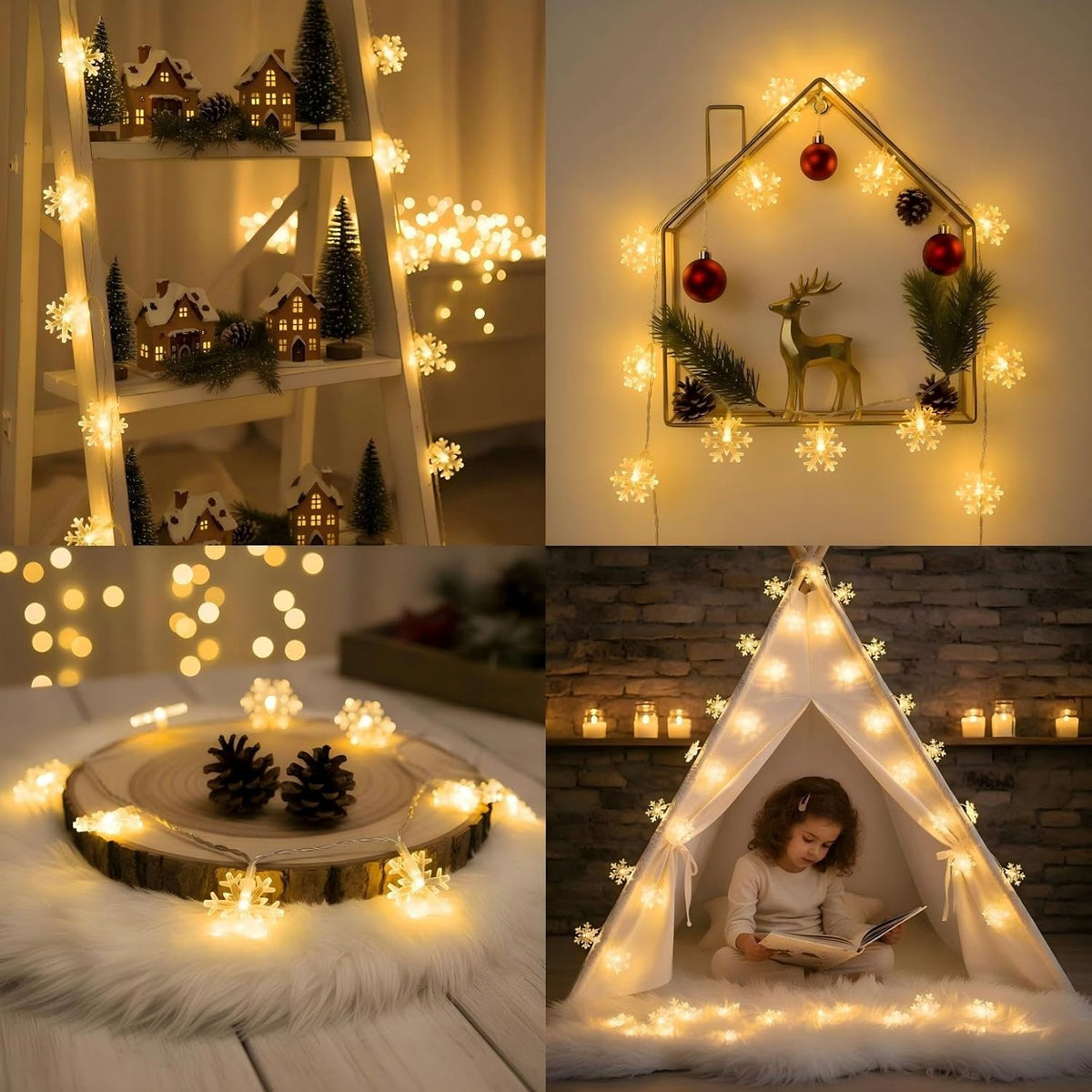 CESOF Warm White Snowflake String Lights, 20 ft