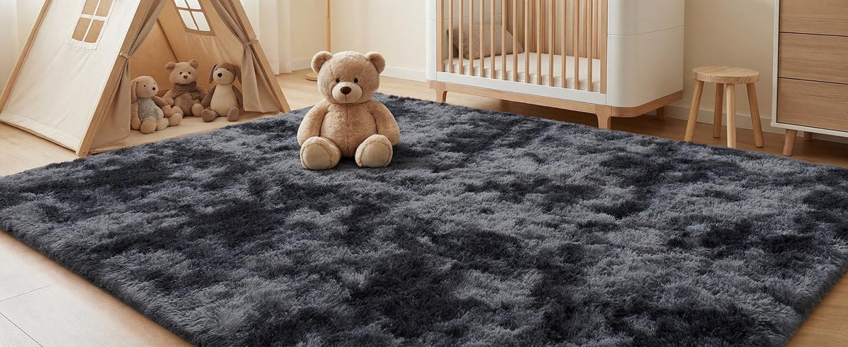 PLHXFR Shag Area Rug, Tie-Dyed Dark Grey, 8 x 10 ft