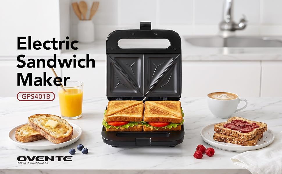 OVENTE GPS401B Electric Sandwich Maker, Black